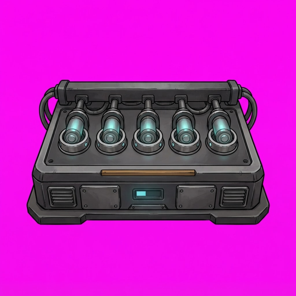 Image: Top-down elevated 2.5D game asset for a dark scien