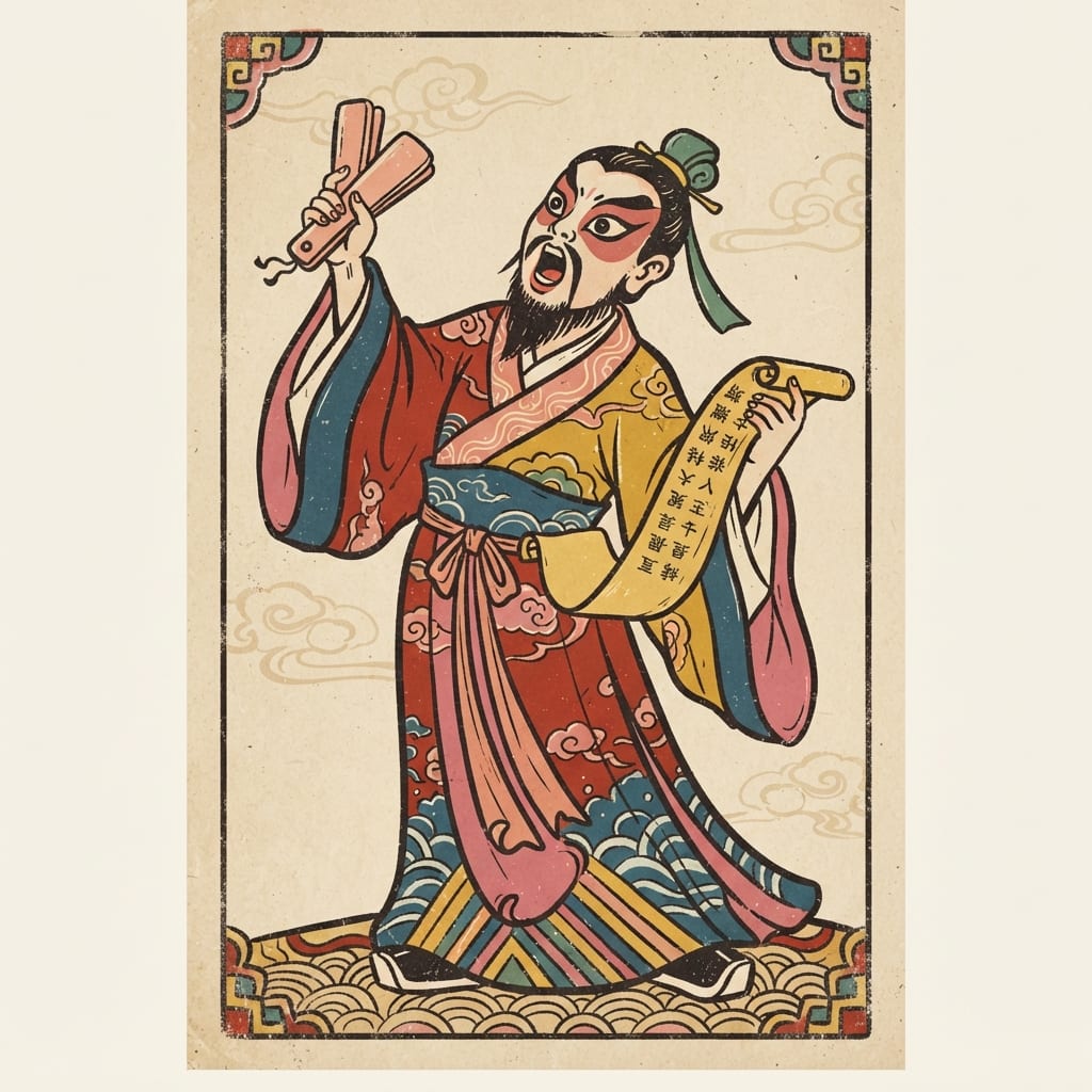 Image: Chinese woodblock New Year print (nianhua) style i