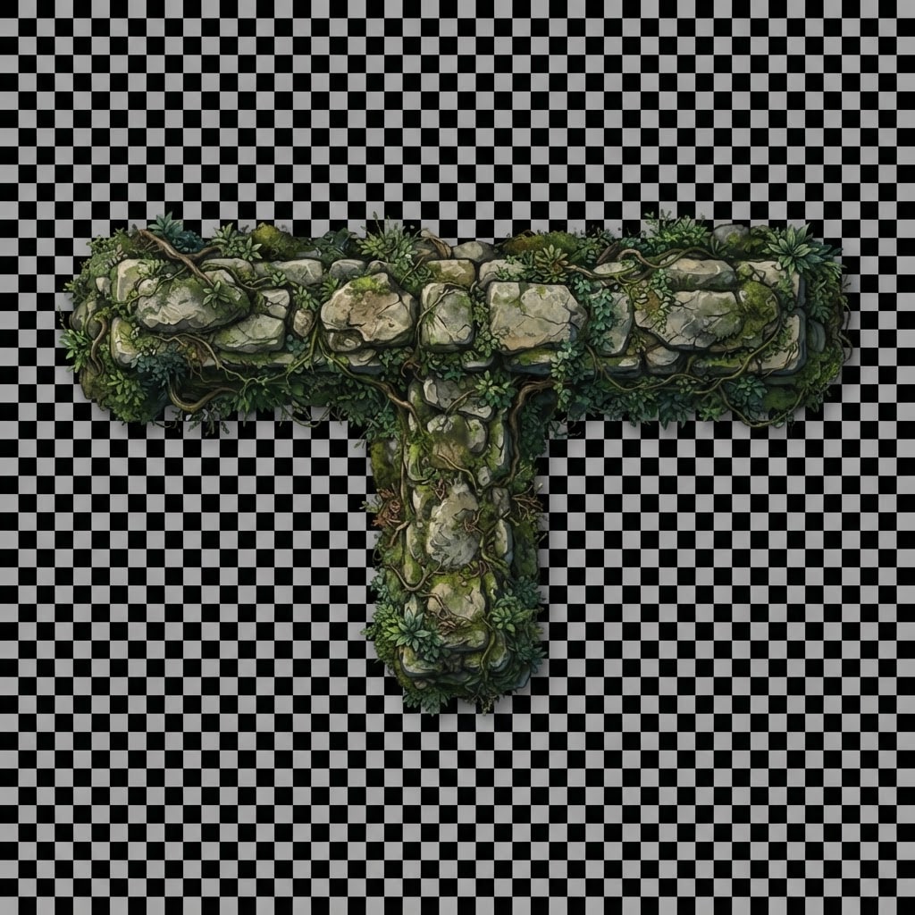 Mossy T Shaped Stone Ruin
