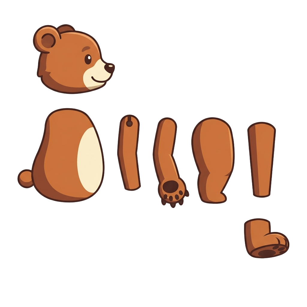 Image: Cutout puppet rig sheet for a 2D platformer charac