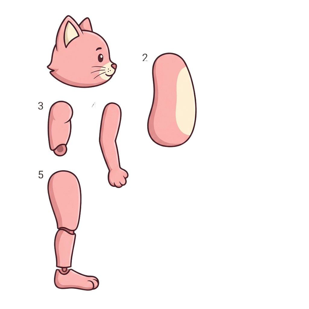 Image: Cutout puppet rig sheet for a 2D platformer mascot