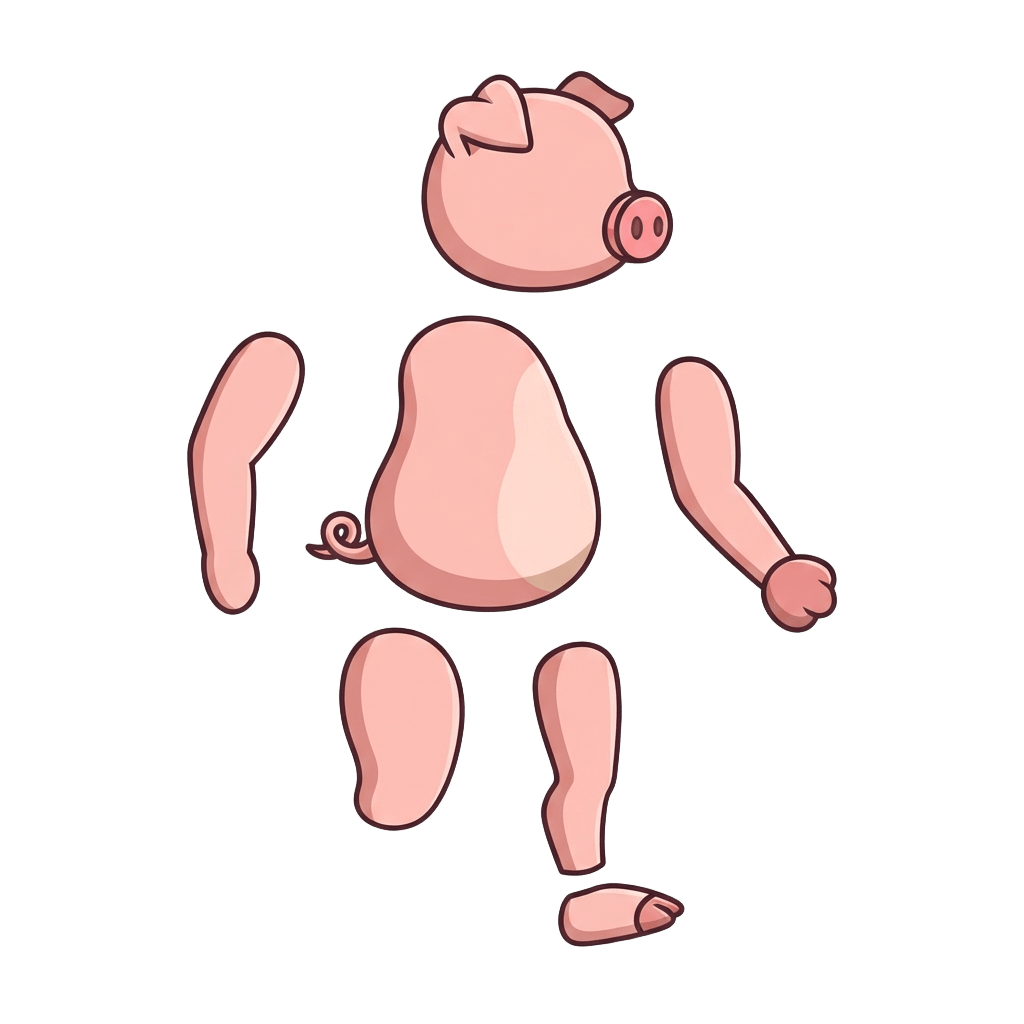 Image: Cutout puppet rig sheet for a 2D platformer mascot
