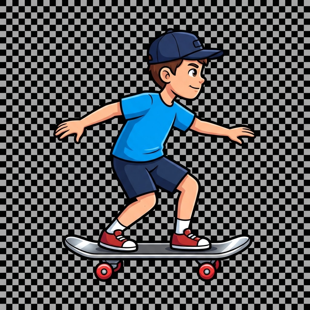 Image: Full body SIDE VIEW of a 9-year-old boy skateboard