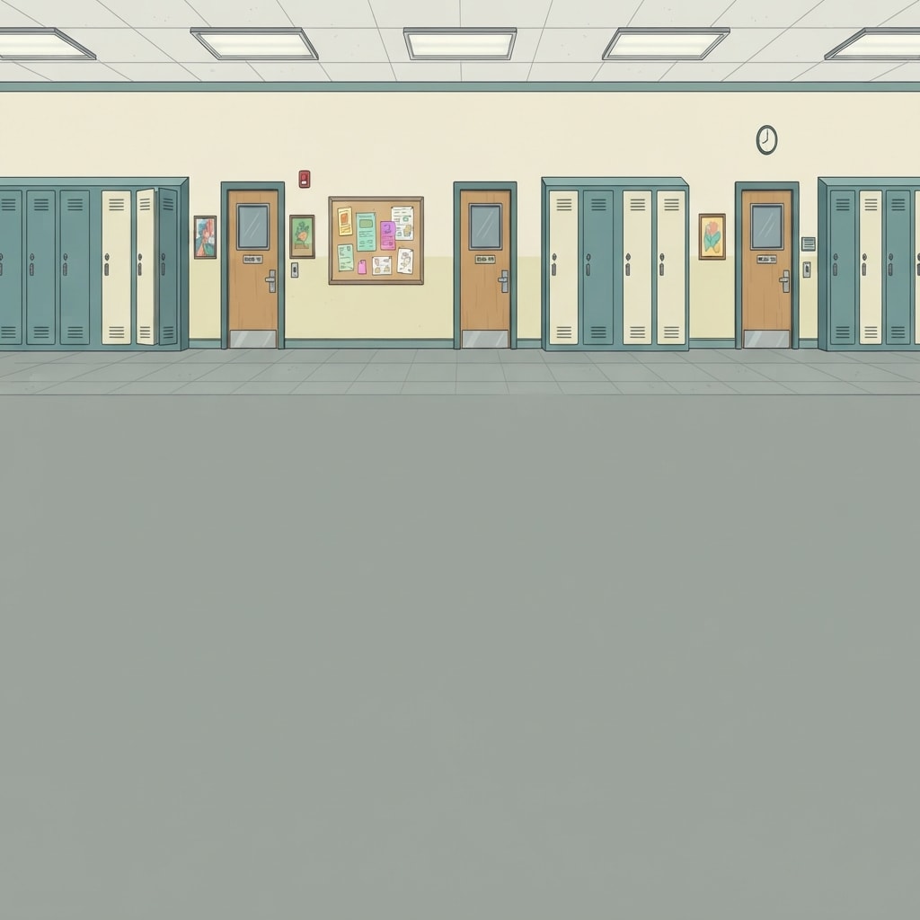 Image: Wide 2D side-scrolling game BACKGROUND of a school