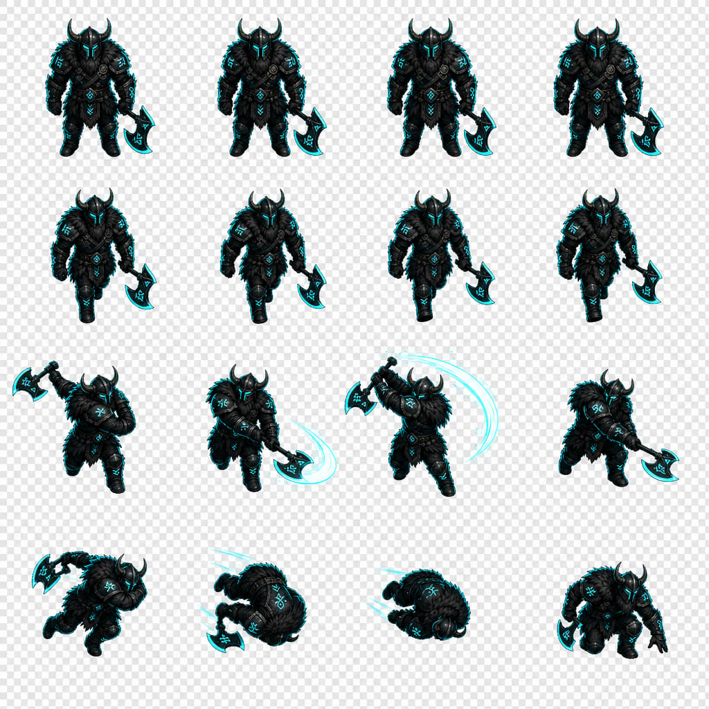 Viking Warrior Spritesheet 4x4 Aligned