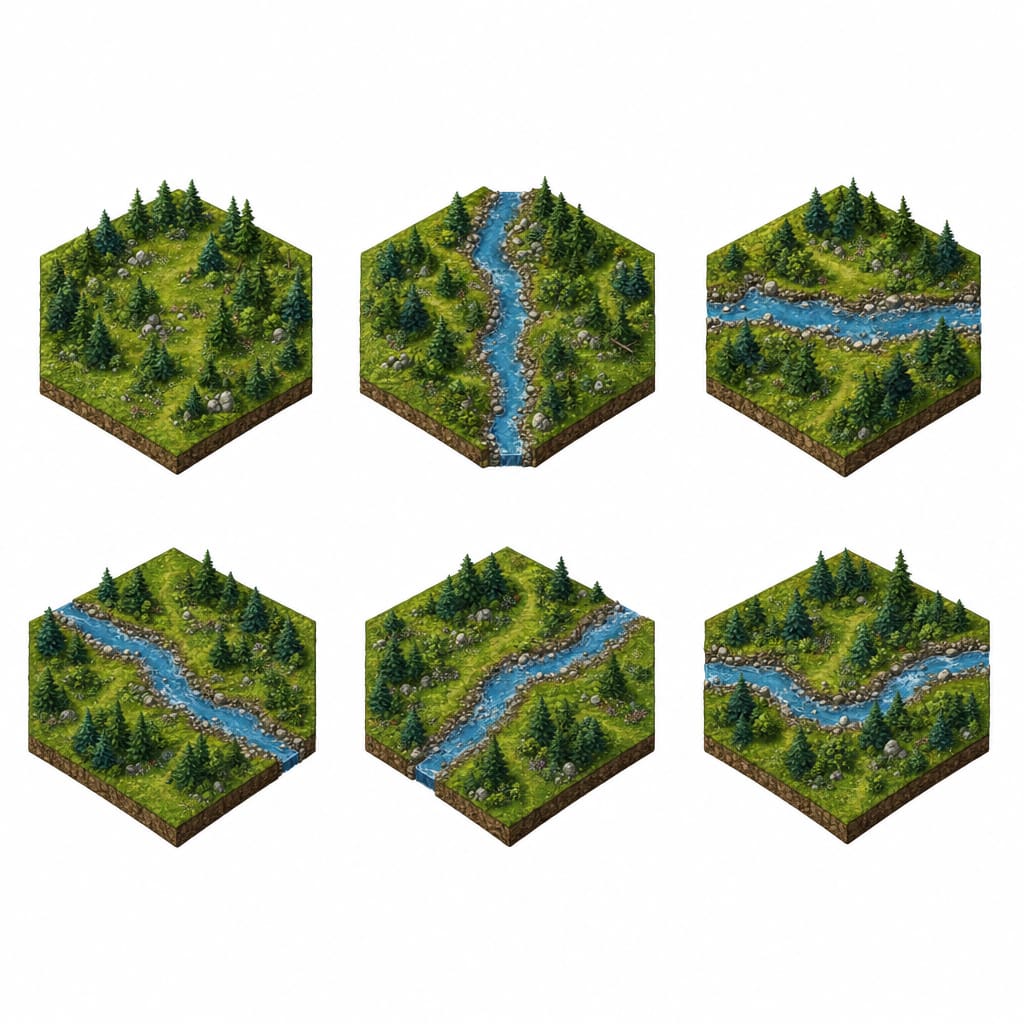 Isometric Hex Forest Tiles