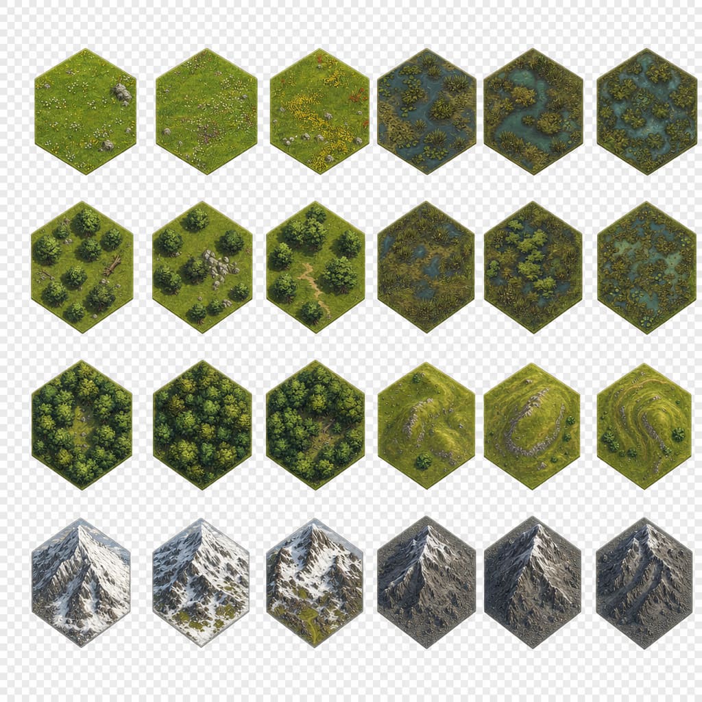 Painterly Hex Terrain Tiles