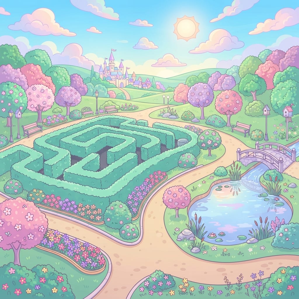 Image: Flat 2D cartoon game background for a children's g