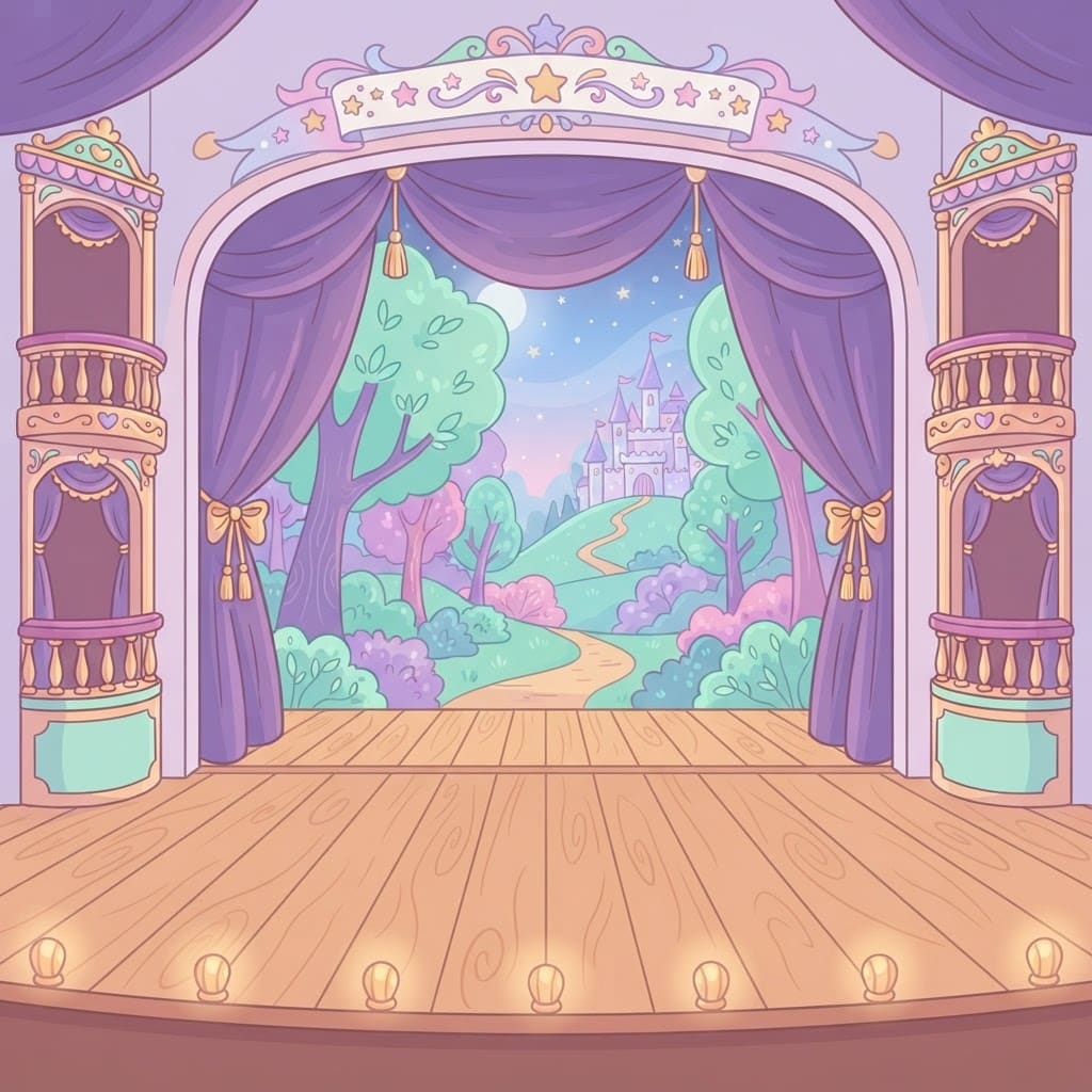 Image: Flat 2D cartoon game background, side view at eye