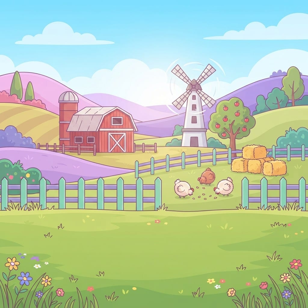 Image: Flat 2D cartoon game background, side view at eye