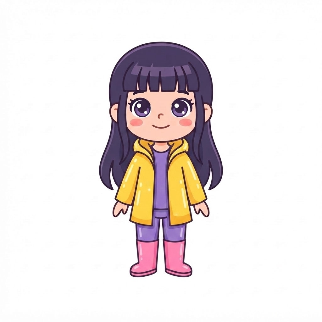Image: Change ONLY her clothes to a rain outfit: shiny ye