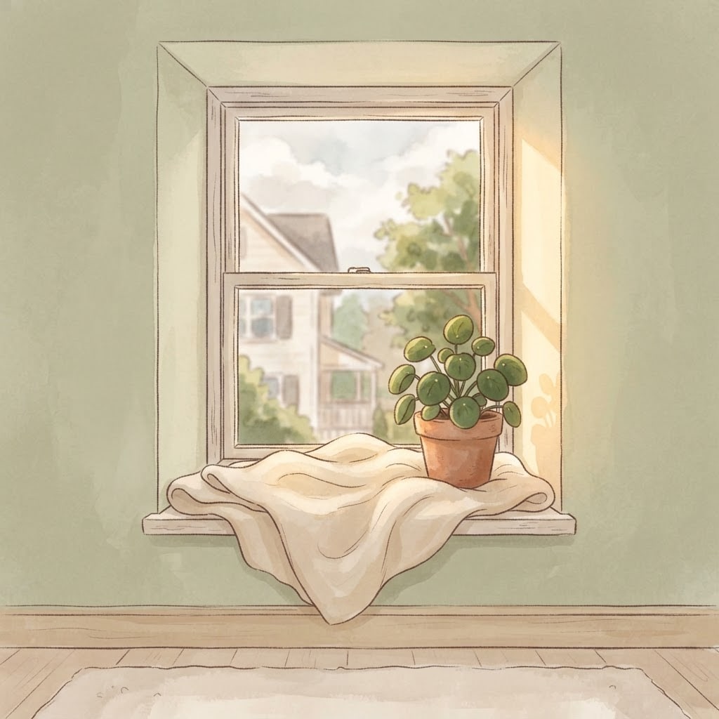 Image: Vertical empty cozy morning windowsill game backgr