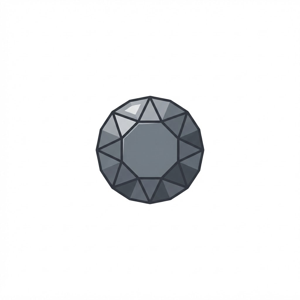 Image: A single small grey glass gemstone, faceted cut, s