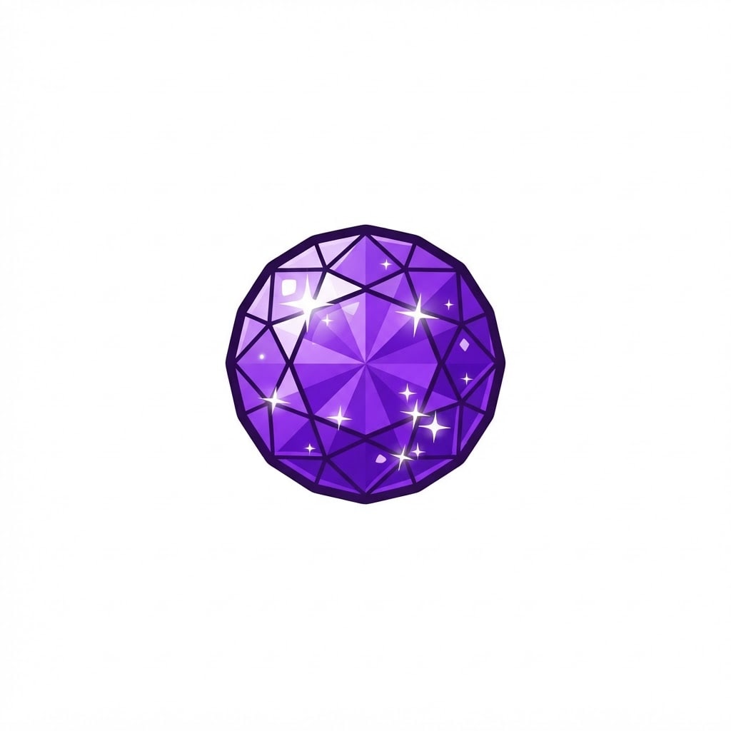 Image: A single small purple faceted gemstone, sparkling,