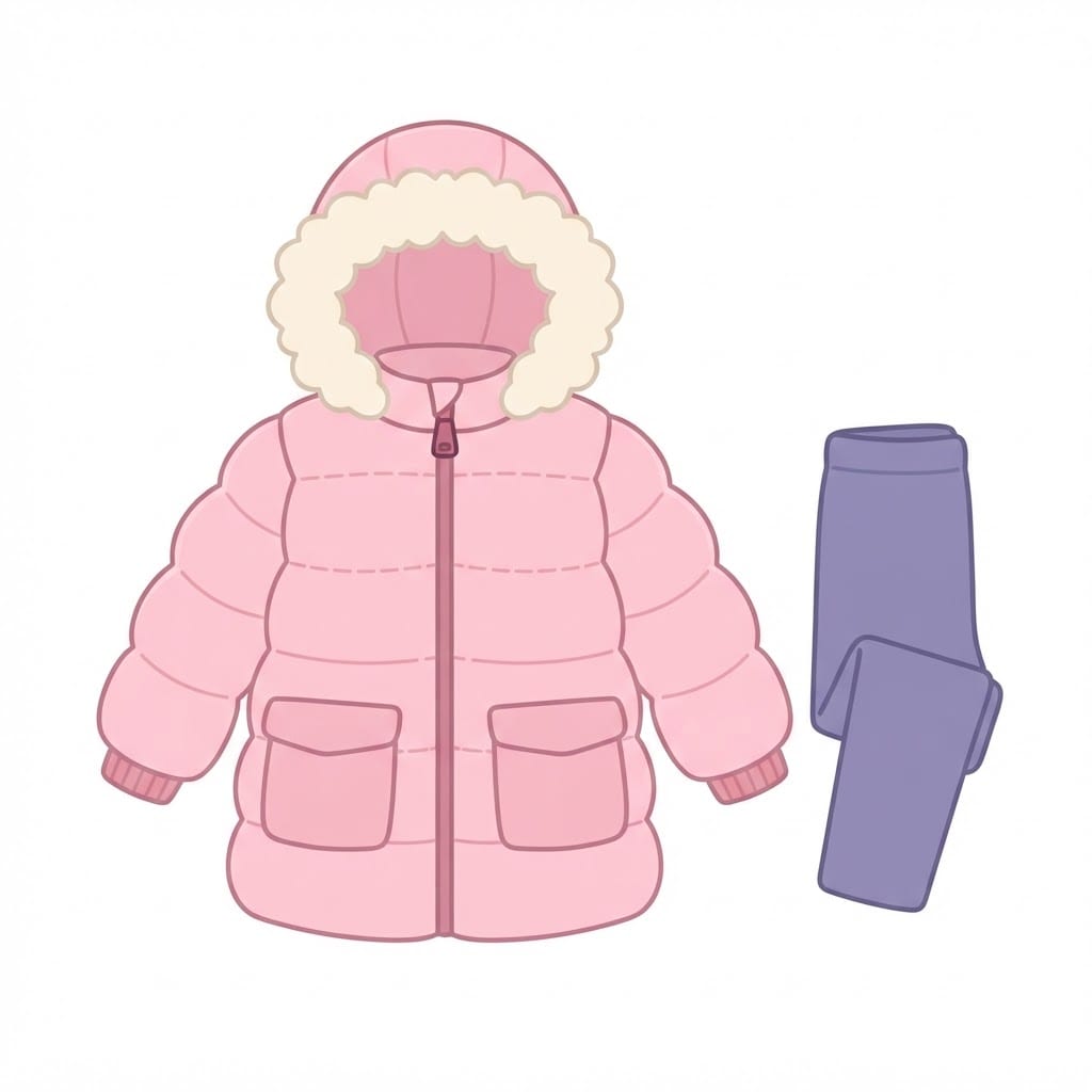 Image: Flat 2D cartoon illustration of a single winter ou