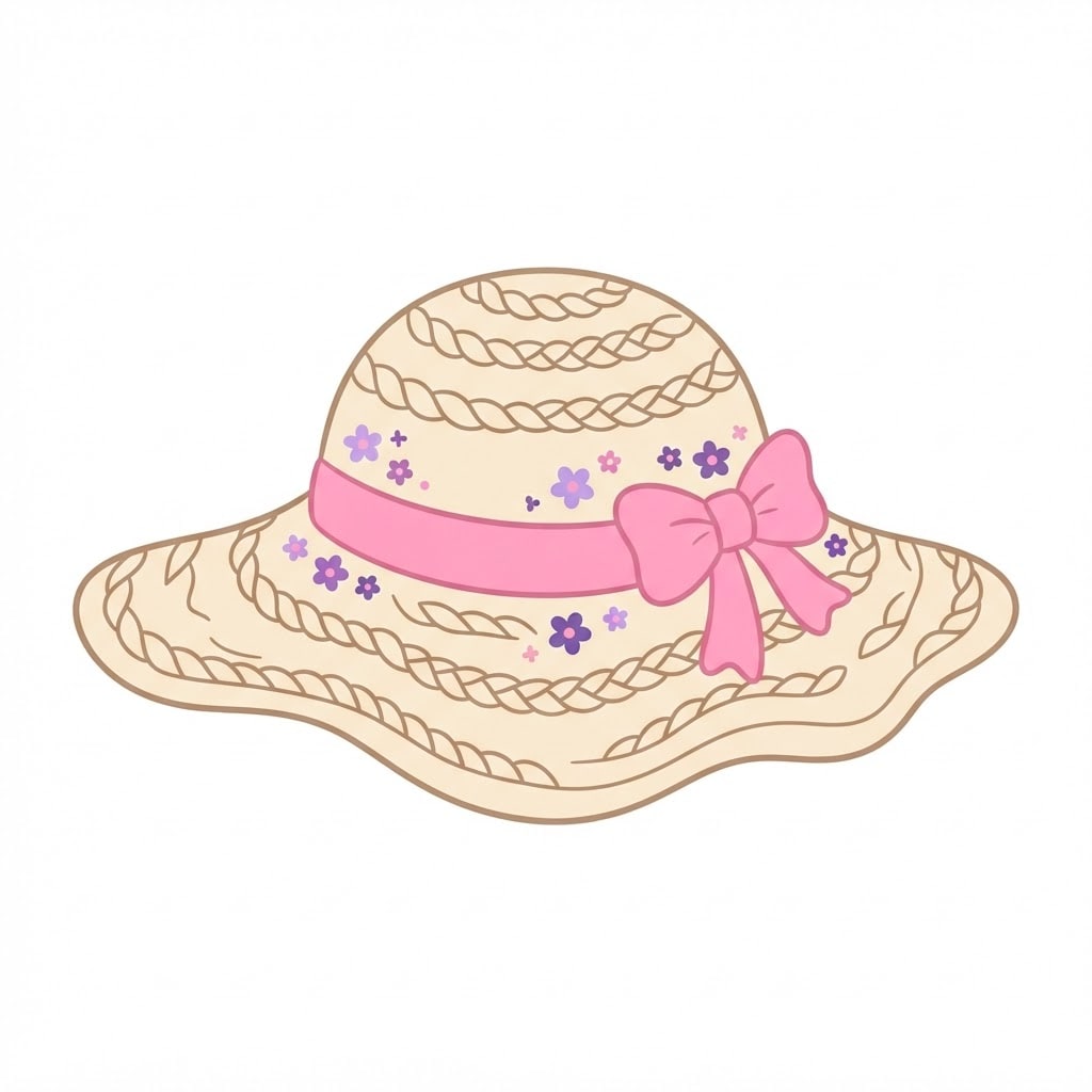 Image: Flat 2D cartoon illustration of a single wide-brim
