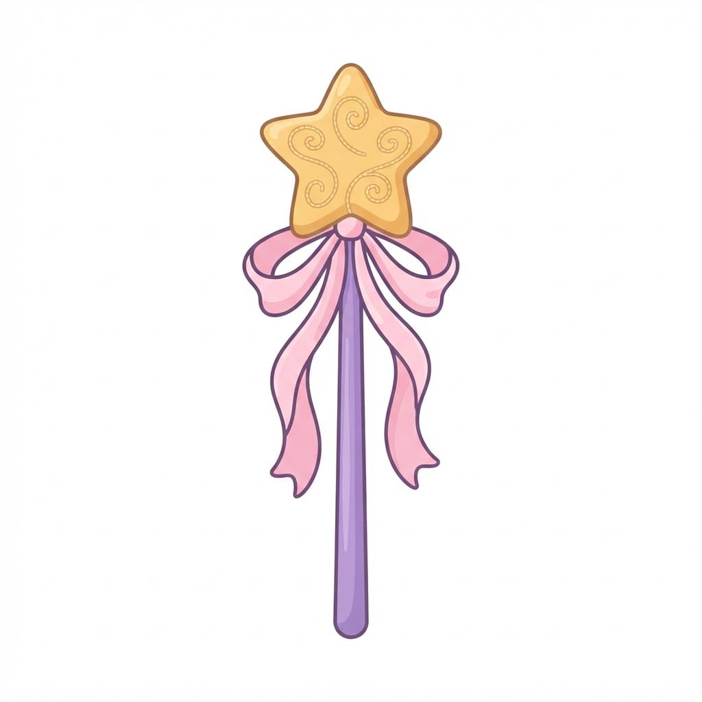 Image: Flat 2D cartoon illustration of a single magic wan