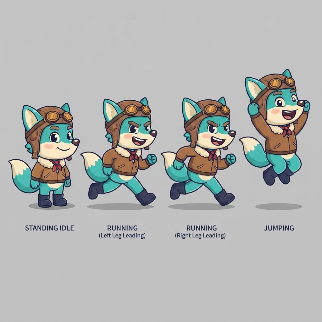 Image: Pose sheet of THIS EXACT character. Draw the same