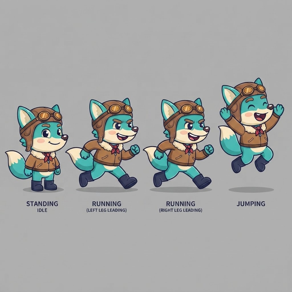 Image: Pose sheet of THIS EXACT character. Draw the same