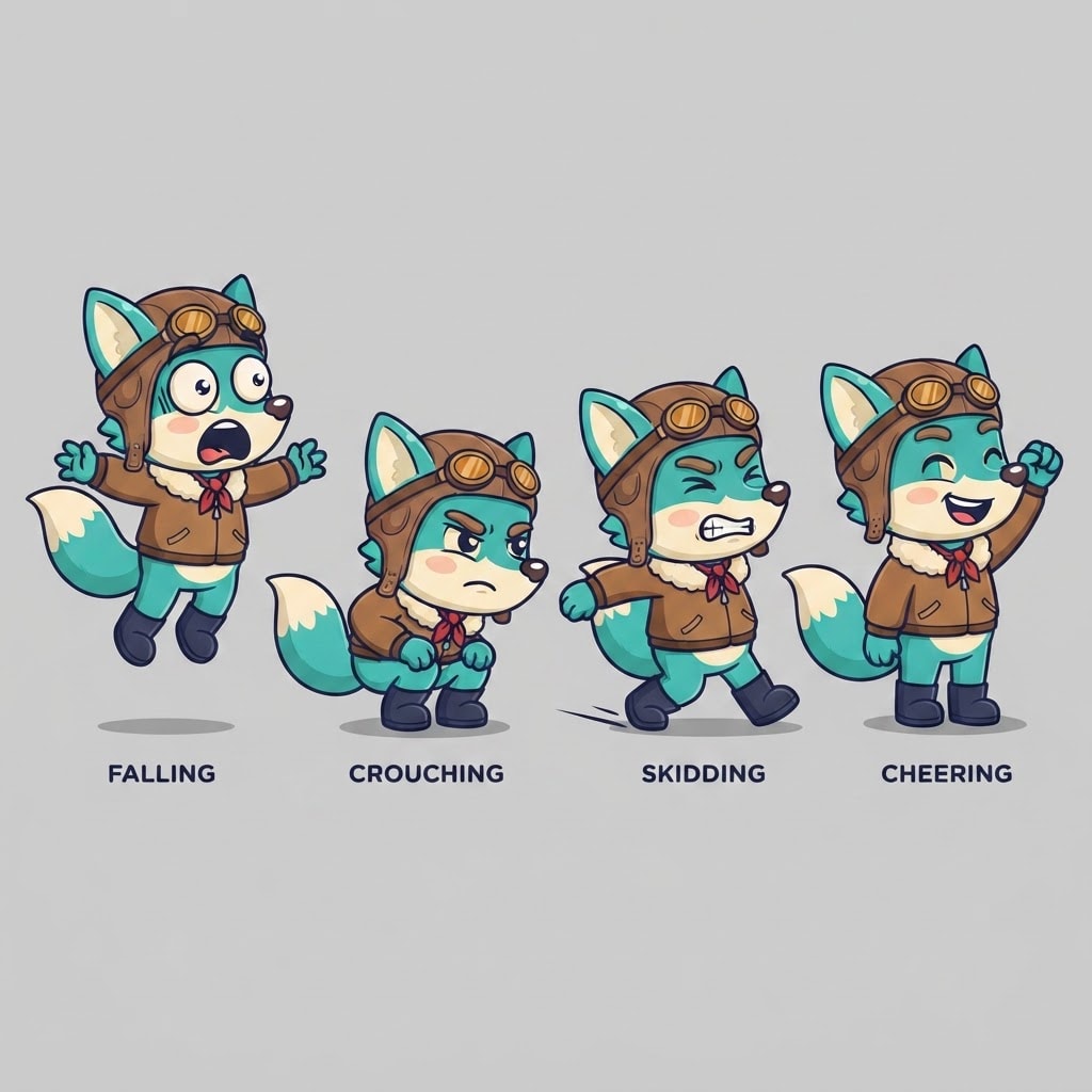 Image: Pose sheet of THIS EXACT character. Draw the same 