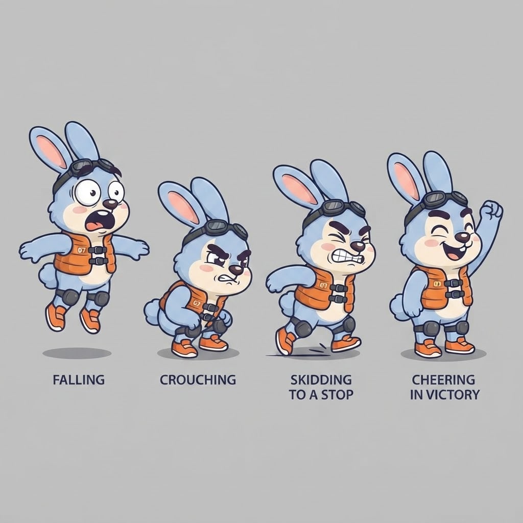 Image: Pose sheet of THIS EXACT character. Draw the same