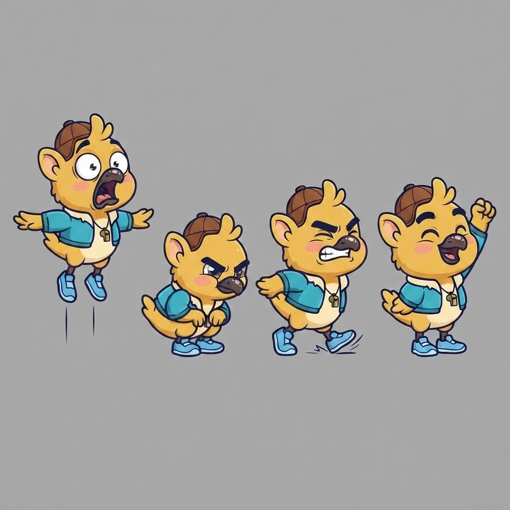 Image: Pose sheet of THIS EXACT character. Draw the same 