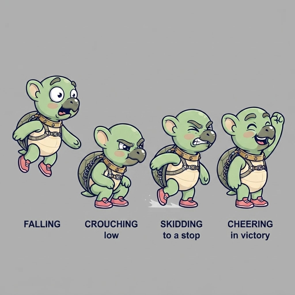 Image: Pose sheet of THIS EXACT character. Draw the same