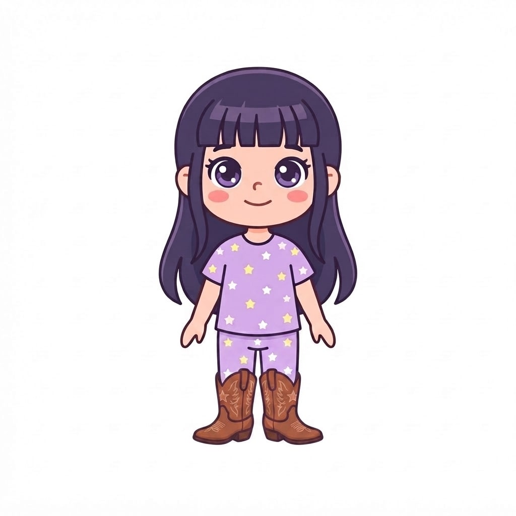 Image: Change ONLY her shoes to brown cowboy boots with a