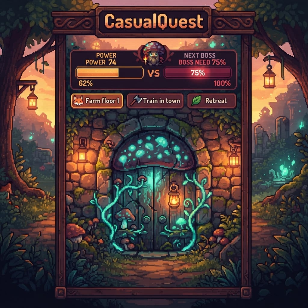 Image: Portrait mobile RPG gate/wall screen, HD pixel art