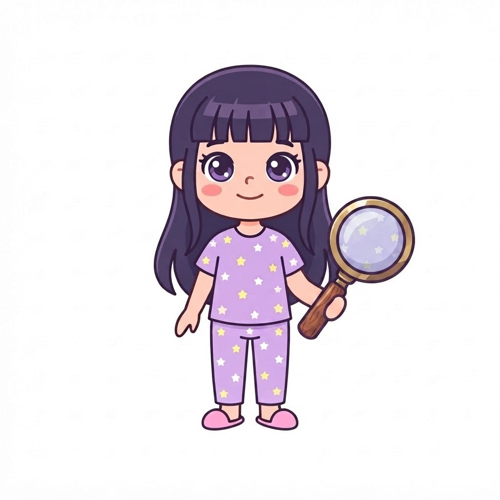 Image: Add ONLY a magnifying glass held in her right hand