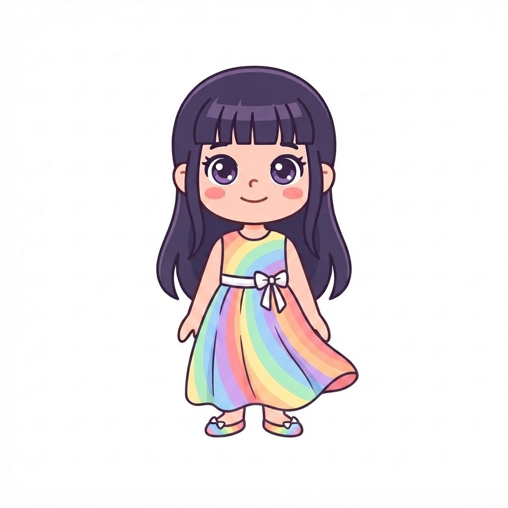 Image: Change ONLY her clothes to a rainbow dress: a flow