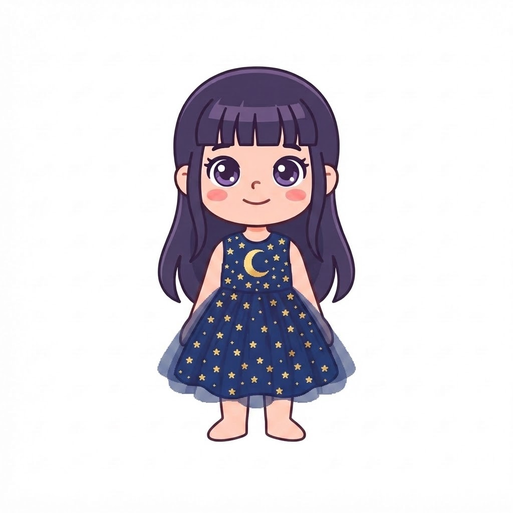 Image: Change ONLY her clothes to a starry dress: a deep