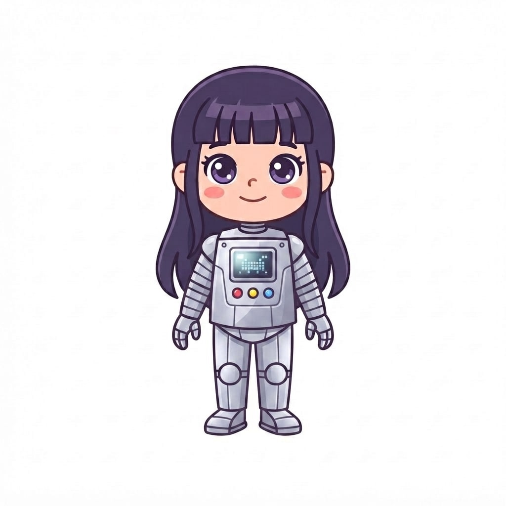 Image: Change ONLY her clothes to a robot costume: a boxy