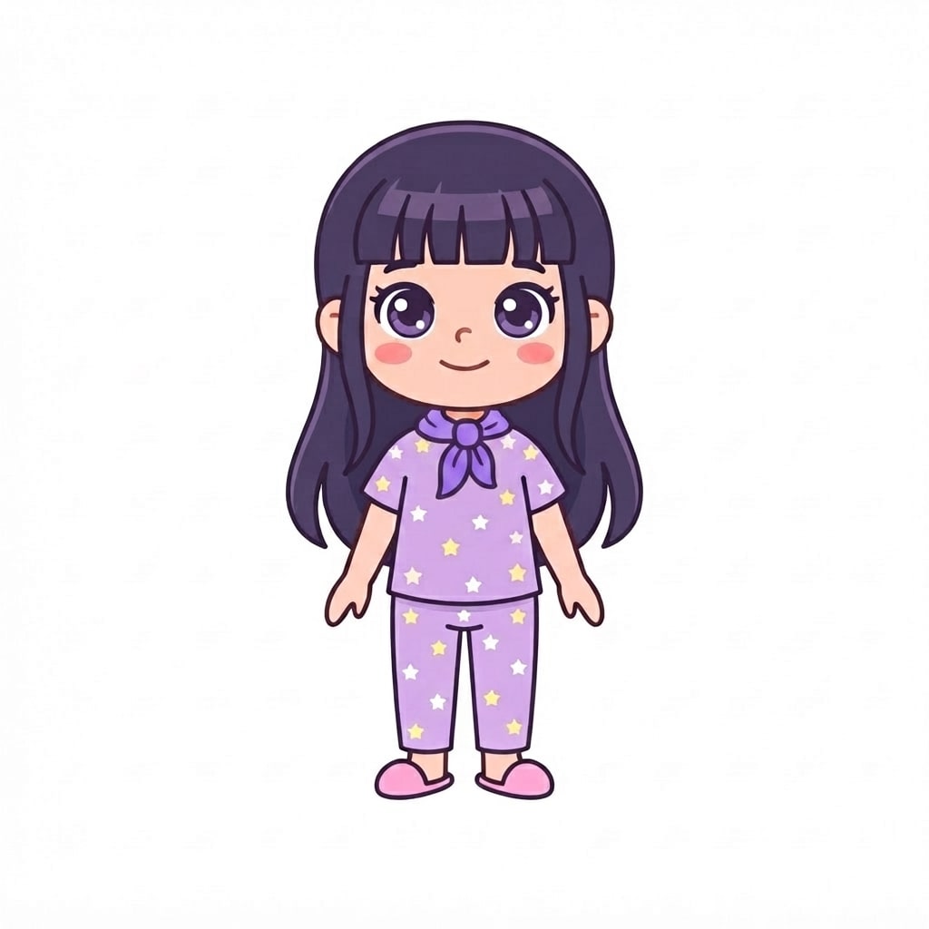 Image: Add ONLY a small violet scarf knotted around her n