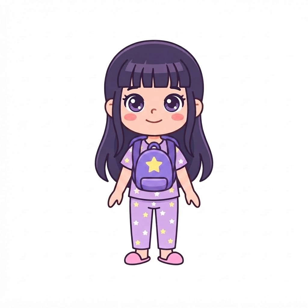 Image: Add ONLY a small violet backpack with a big yellow