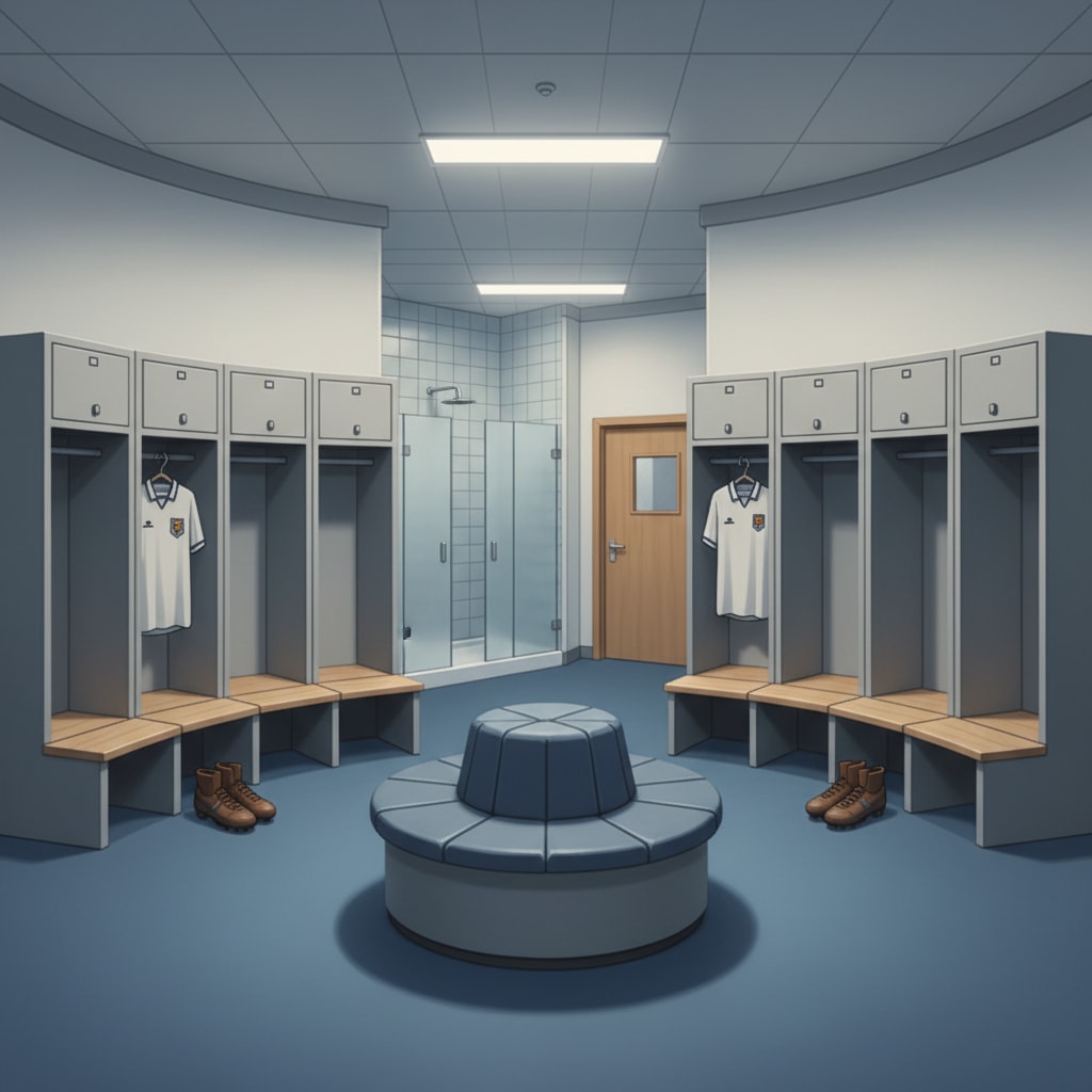 Image: modern football team changing room locker suite in