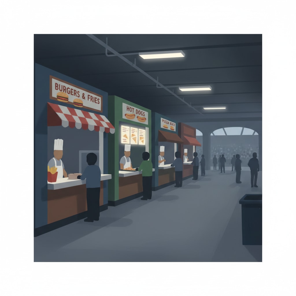 Image: stadium concourse food stands and kiosks, basic en