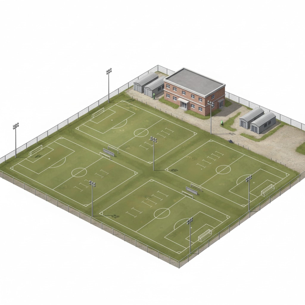 Image: football training complex with multiple outdoor pi