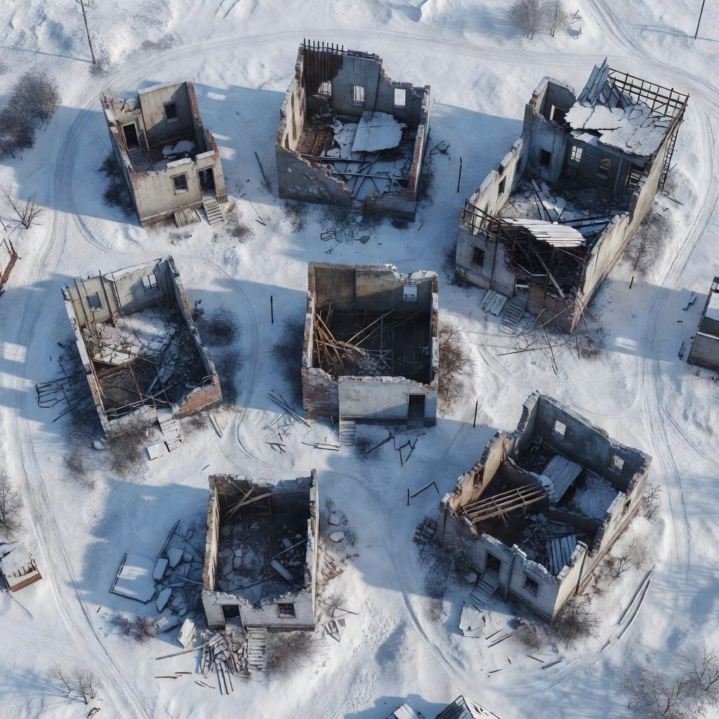 Snowy War Ruins Top Down