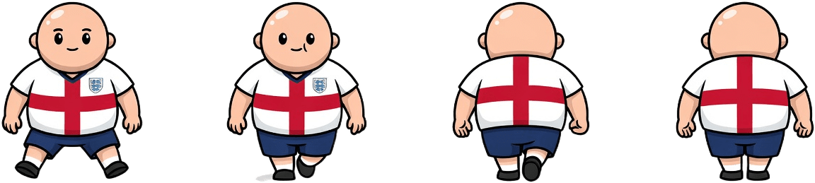 Player bald England shirt walk sprite sheet wide