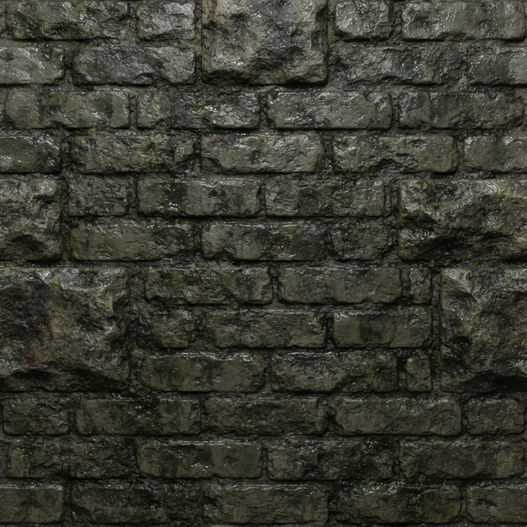 Image: Seamless tileable texture of wet grimy sewer brick