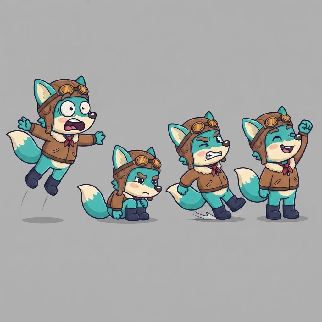 Image: Pose sheet of THIS EXACT character. Draw the same
