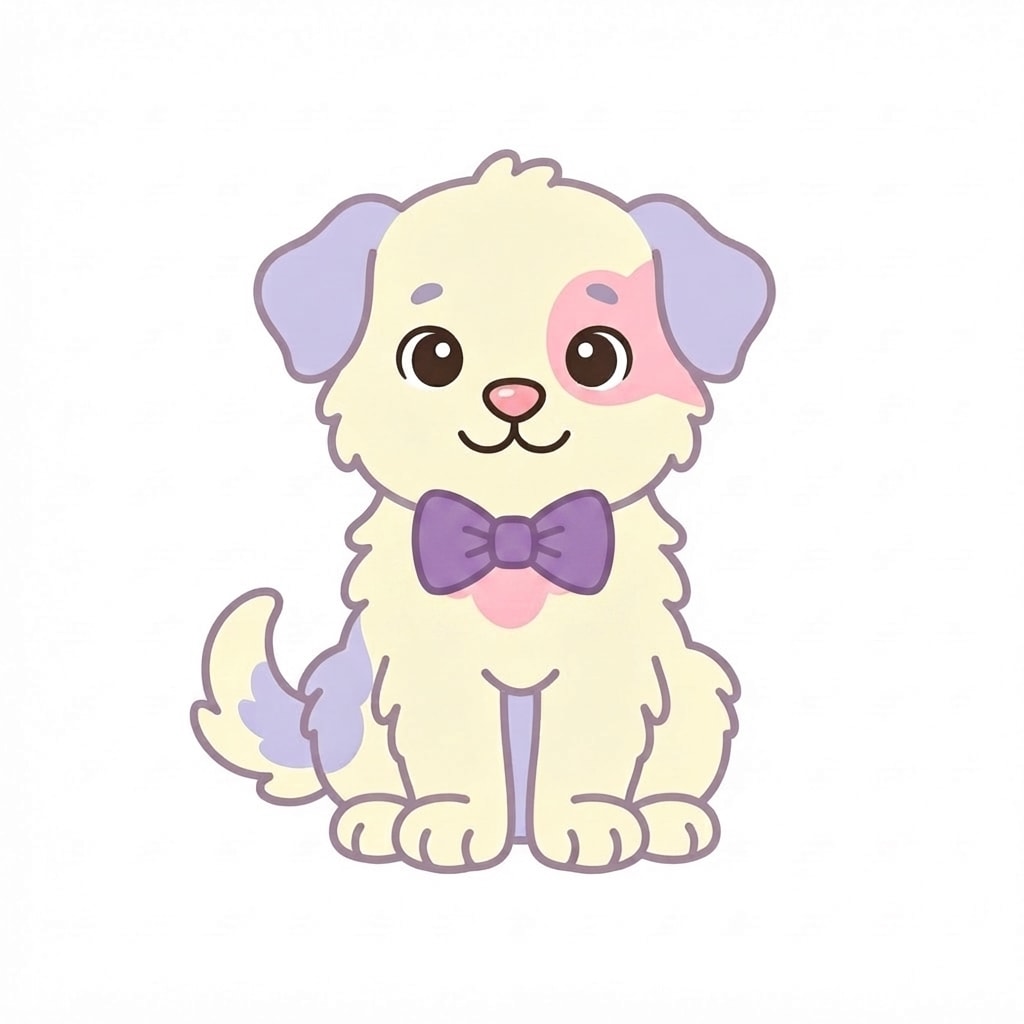 Image: Add a purple bow tie at this puppy's neck, right u