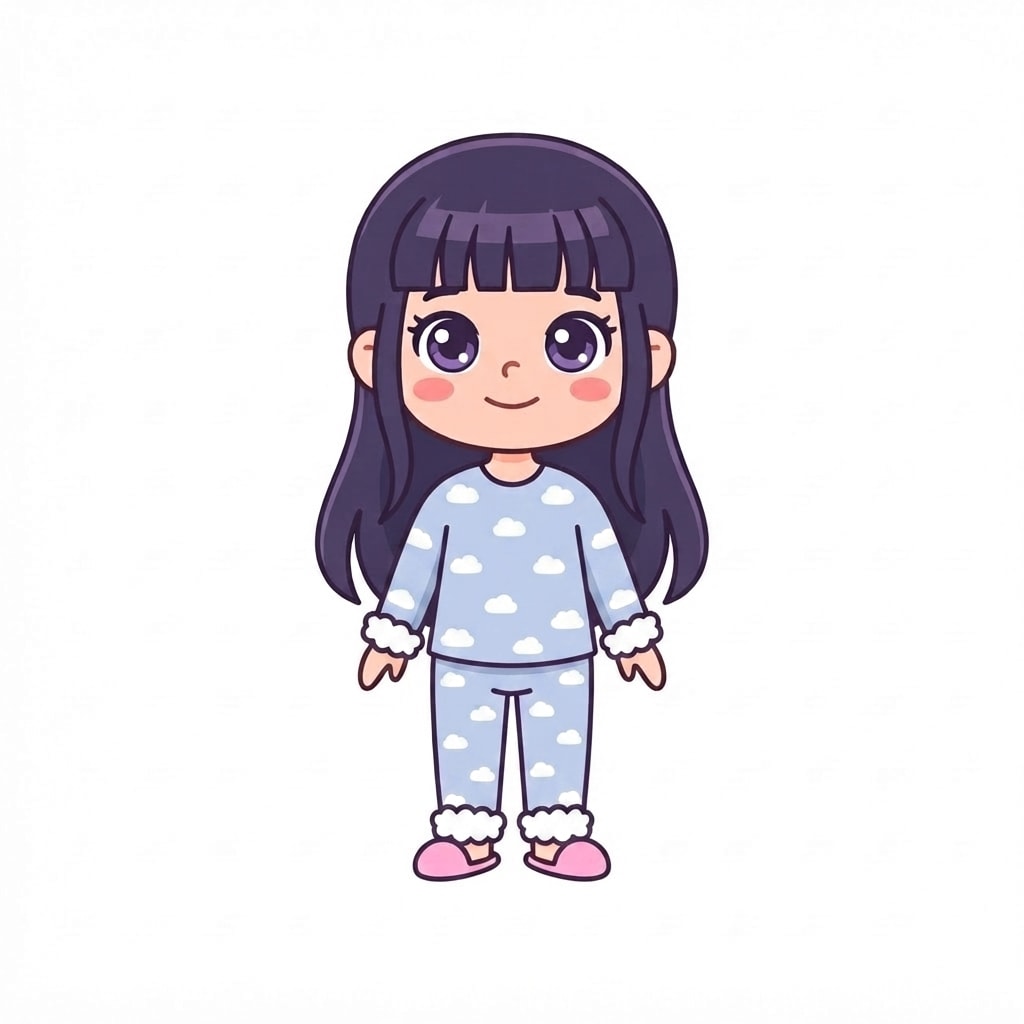 Image: Change this girl's outfit to a fluffy cloud pyjama
