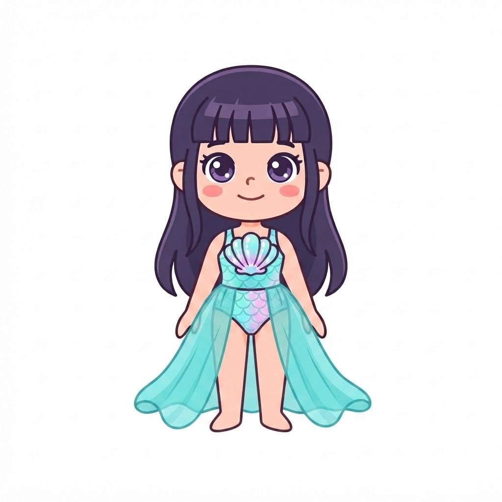 Image: Change this girl's outfit to a mermaid-themed beac