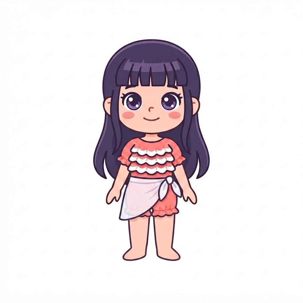 Image: Change this girl's outfit to a frilly beach playsu