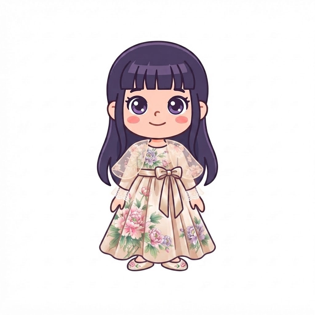 Image: Change this girl's outfit to a silk floral gown: a