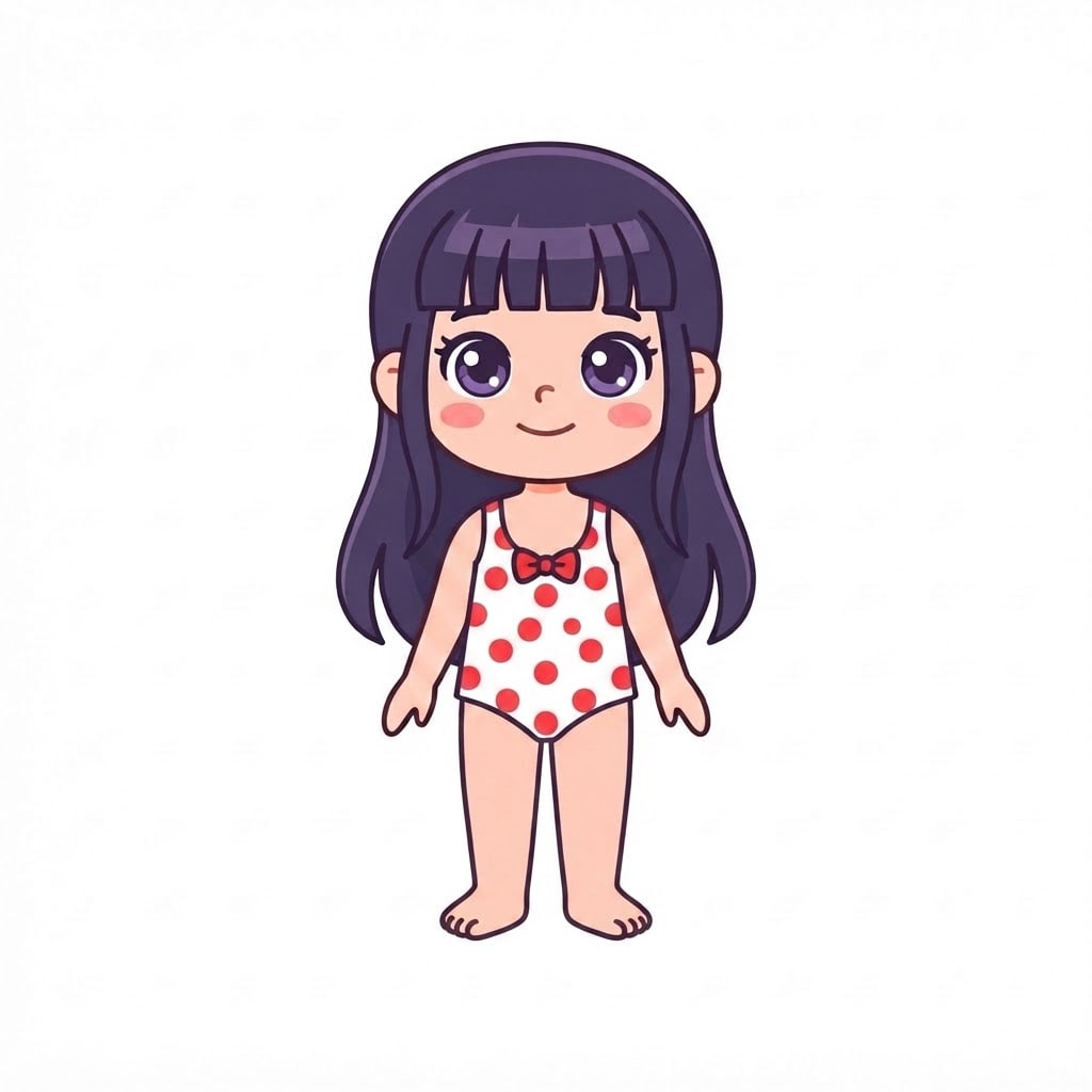 Image: Change this girl's outfit to a polka-dot swimming