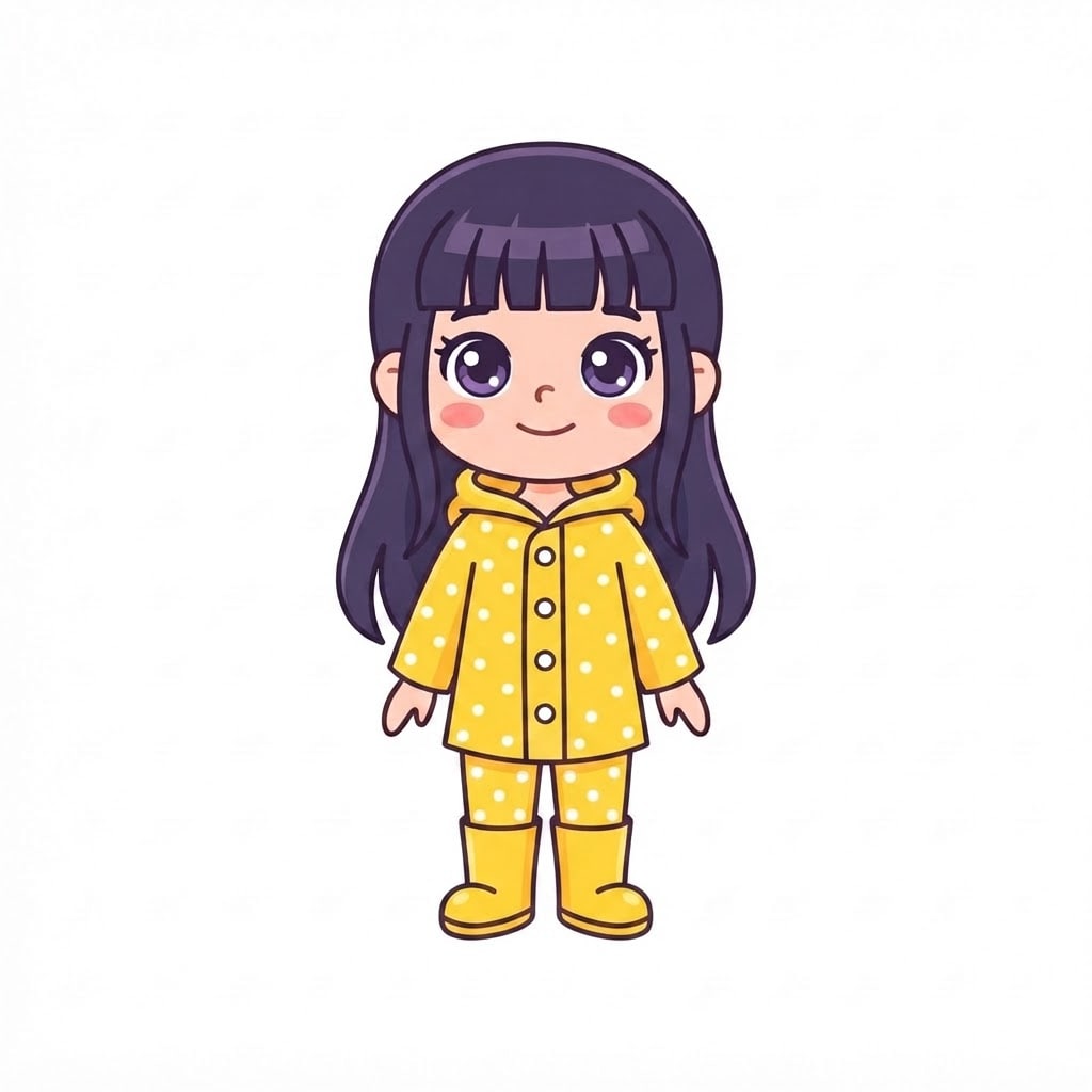 Image: Change this girl's outfit to a polka-dot rain outf