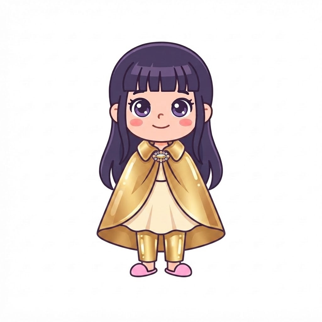 Image: Change this girl's outfit to a golden rain cape ou